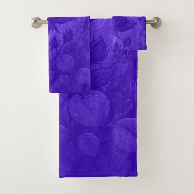 Deep Purple Roses Motif Bath Towel Set (Insitu)