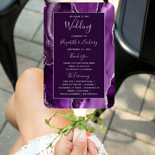 Deep Purple Silver Agate Dark Wedding Program Hand Fan