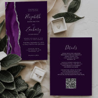 Deep Purple Silver Agate QR Code Wedding