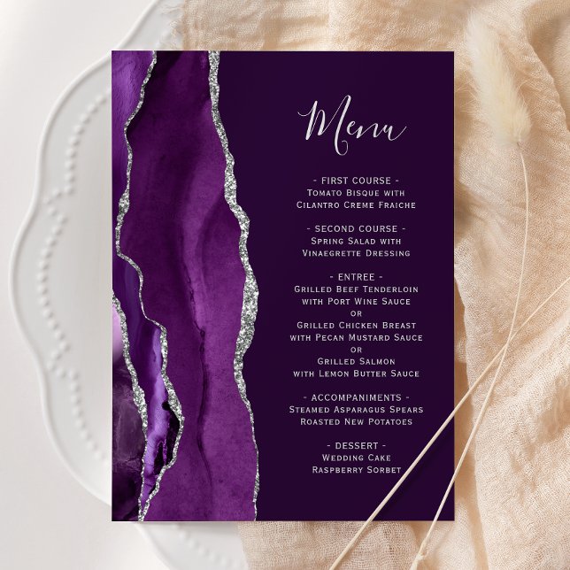 Deep Purple Silver Agate Wedding Menu (Creator Uploaded)