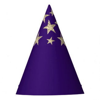 Deep Purple Silver Stars Wizard Party Hat