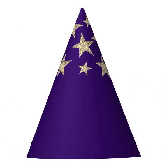 Deep Purple Silver Stars Wizard Party Hat (Front)