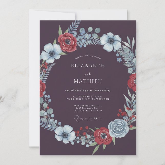 Deep Purple Sophisticated Winter Wedding Invitation (Front)