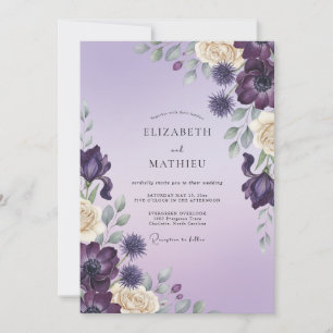 Deep Purple Thistle Eucalyptus Wedding Invitation