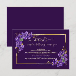 Deep Purple Violet Floral Elegant Gold Frame Enclosure Card