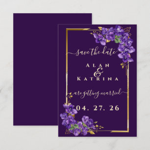 Deep Purple Violet Floral Gold Frame Elegant Save The Date