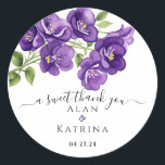 Deep Purple Violets Classic Round Sticker<br><div class="desc">Add a touch of elegance to your wedding stationery with the Deep Purple Violets Custom Sticker. Featuring a sophisticated design adorned with deep purple watercolor boho violets, this sticker is perfect for sealing envelopes, decorating favour boxes, or adding a personalised touch to any wedding item. Its minimalist and modern aesthetic...</div>