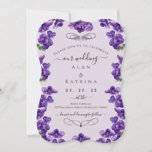 Deep Purple Violets Flat Card Wedding Invitation