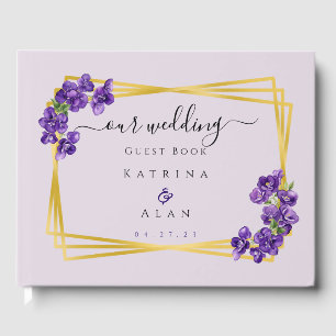 Deep Purple Violets Lavender Wedding Guest Book