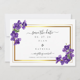 Deep Purple Violets Save The Date Card