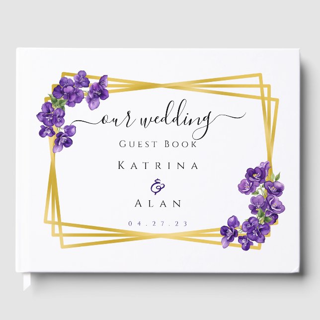 Deep Purple Violets Wedding Guest Book (Front)