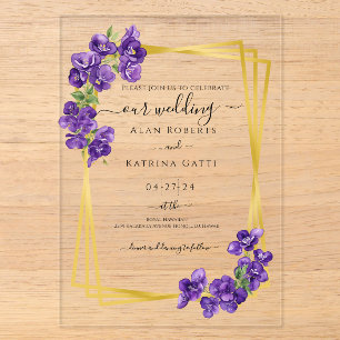 Deep Purple Violets Wedding Invitation