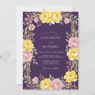 Deep Purple Vivid Floral Wedding Invitation
