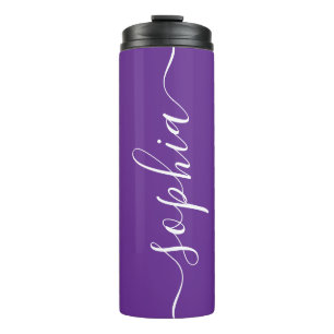 Deep Purple White Script Custom Thermal Tumbler
