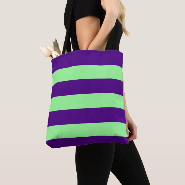 Deep Purple with Mint Green Stripe Tote Bag (Close Up)