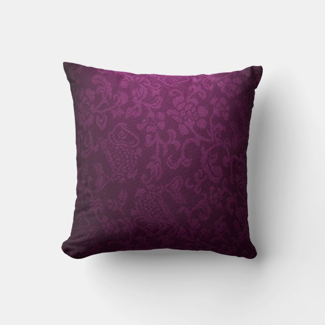 Deep raspberry red damask vintage nouveau chic cushion (Front)