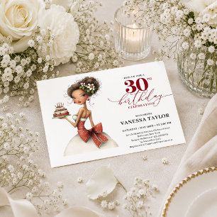 Deep Red 30th Birthday Quirky Woman Whimsical Part Invitation