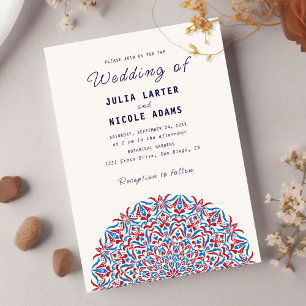 Deep Red and Blue Enchanting Mandala Wedding Invitation