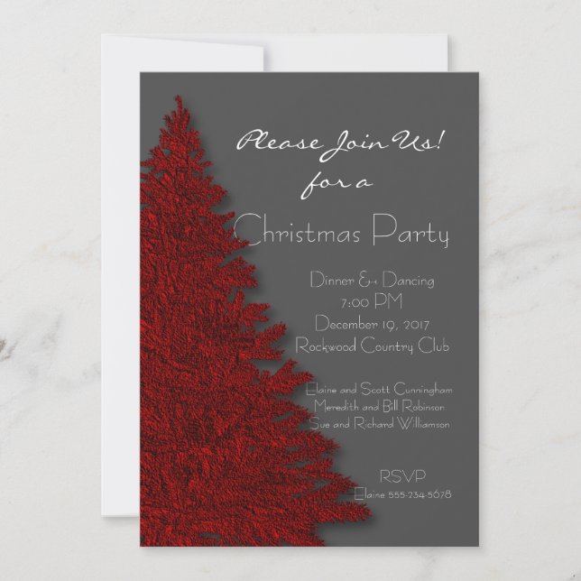 Deep Red and Charcoal Grey Christmas Party Invitation (Front)