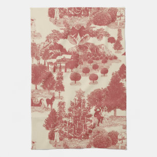 Deep Red and Cream Christmas Winter Wonderland Tea Towel