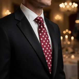 Deep Red and Crisp White Small Star Pattern Tie