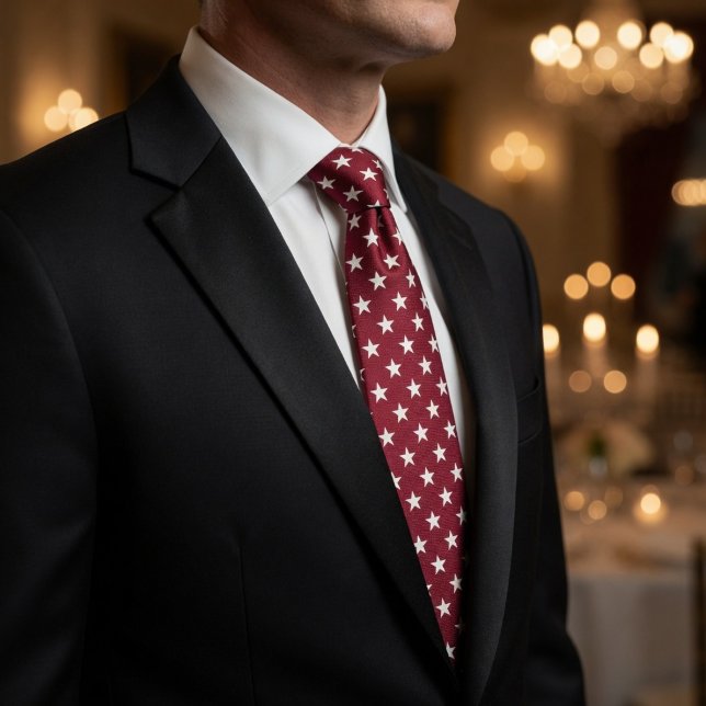 Deep Red and Crisp White Small Star Pattern Tie (Creator Uploaded)