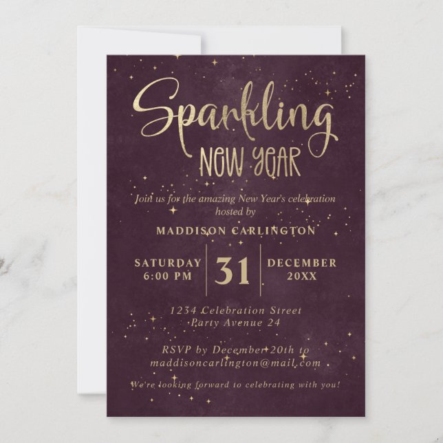 Deep Red And Gold New Year's Party  Invitation (Front)