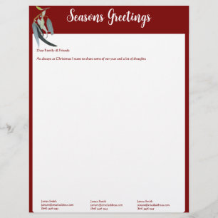 Deep Red and green Christmas letter w' photos Custom Letterhead