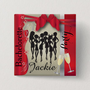 Deep Red and Silver Girls Party 15 Cm Square Badge