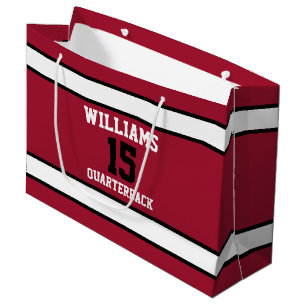 Deep Red and White 12.5” l x 4” w x 9” h Large Gift Bag
