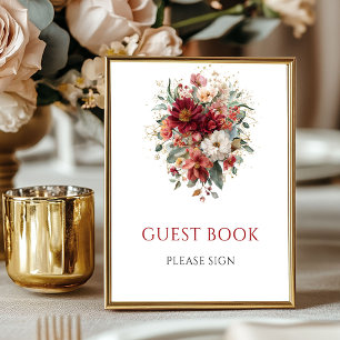 Deep Red Autumn Floral Guest Book 8x10 Tabletop