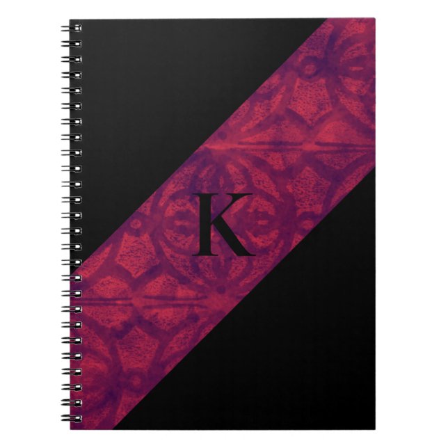 Deep Red Batik Black Monogrammed Notebook (Front)