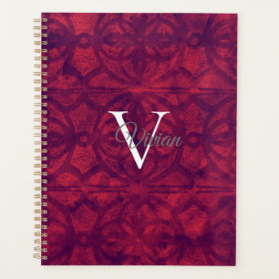 Deep Red Batik Elegant Monogram Name Planner