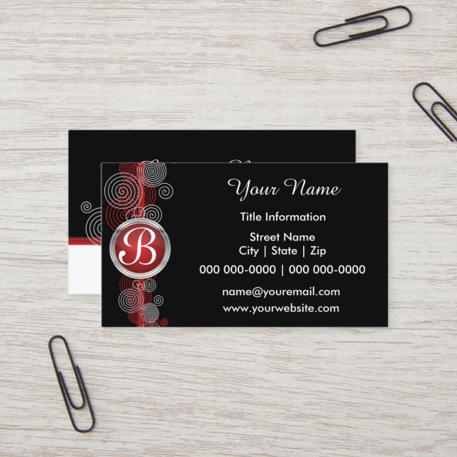 Deep Red, Black and White Abstract Business Card (Front/Back In Situ)