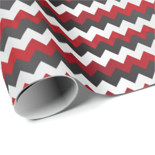 Deep Red, Black and White Chevron Wrapping Paper