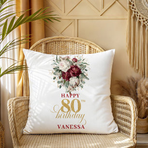 Deep Red Blush Burgundy 80th Birthday Pillow