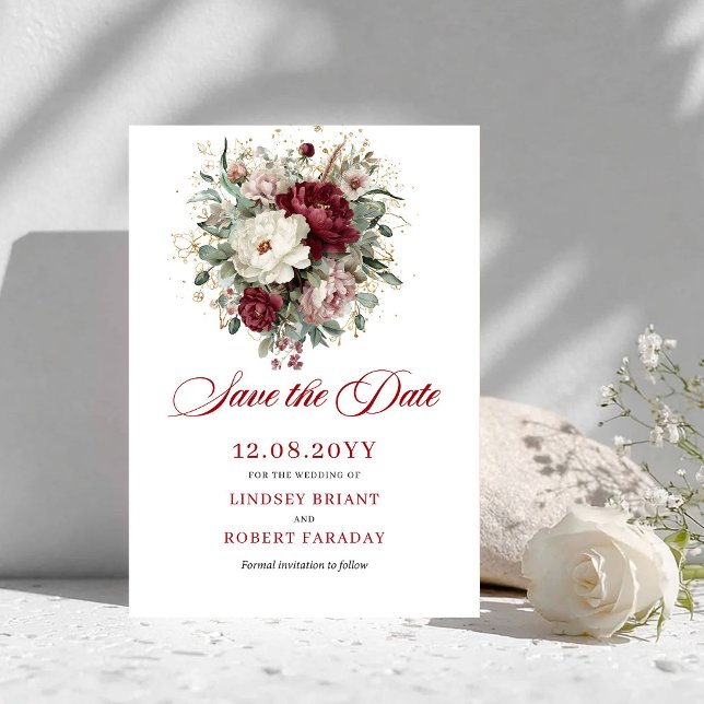 Deep Red Blush Burgundy Floral Save The Date (Deep Red Blush Burgundy Floral Save The Date)