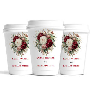 Deep Red Blush Burgundy Floral Wedding Cups