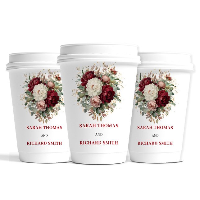 Deep Red Blush Burgundy Floral Wedding Cups (Deep Red Blush Burgundy Floral Wedding Cups)