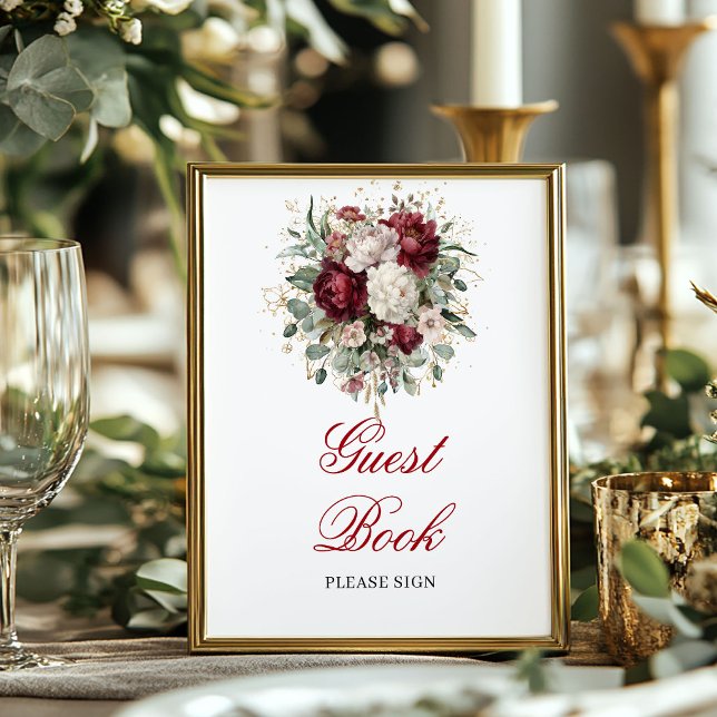 Deep Red Blush Burgundy Guest Book Sign (Deep Red Blush Burgundy Guest Book Sign)
