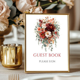 Deep Red Boho Eucalyptus Guest Book Tabletop