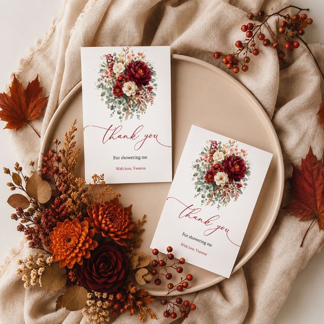 Deep red boho fall floral thank you card greenery  (Deep red boho fall floral thank you card greenery design

)