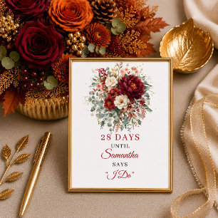 Deep red boho floral bridal shower countdown sign