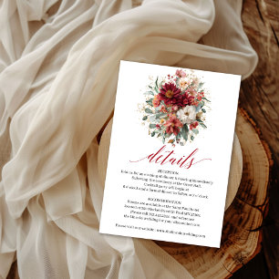 Deep Red Boho Floral Fall Eucalyptus Details Inser Enclosure Card