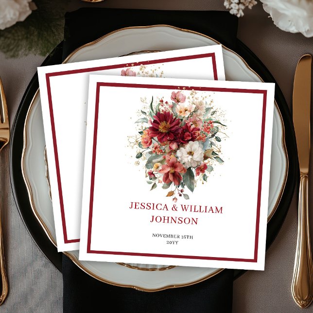 Deep Red Boho Floral Fall Eucalyptus Wedding  Napkin (Deep Red Boho Floral Fall Eucalyptus Wedding Napkins

)