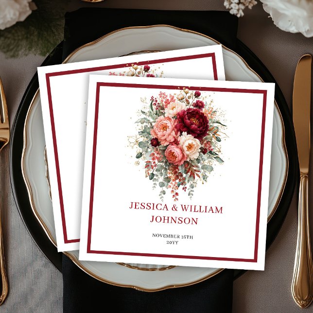 Deep Red Boho Flowers Autumn Eucalyptus Wedding  Napkin (Deep Red Boho Flowers Autumn Eucalyptus Wedding Napkins

)