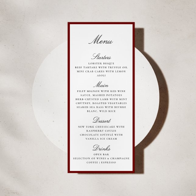 Deep Red Border Wedding Menu Card (Creator Uploaded)