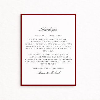 Deep Red Border Wedding Thank You Card