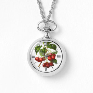 Deep Red Botanical Cherry Print Wrap Watch