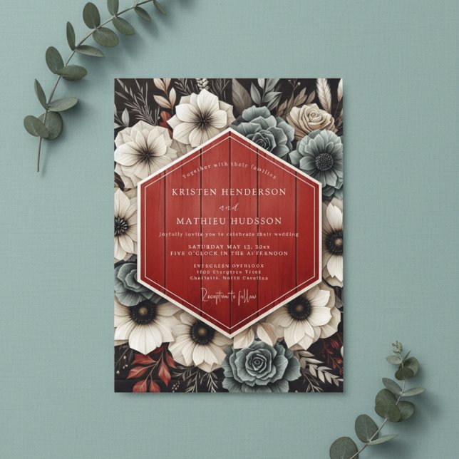 Deep Red Botanical Opulent Wedding Invitation (Creator Uploaded)